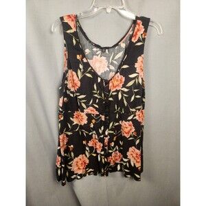 TORRID‎ Women Plus Size 2X Black Floral Scoop Neck Sleeveless Blouse Tank